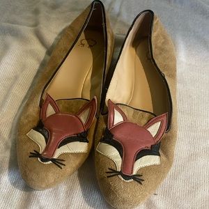 Leather fox animal flats